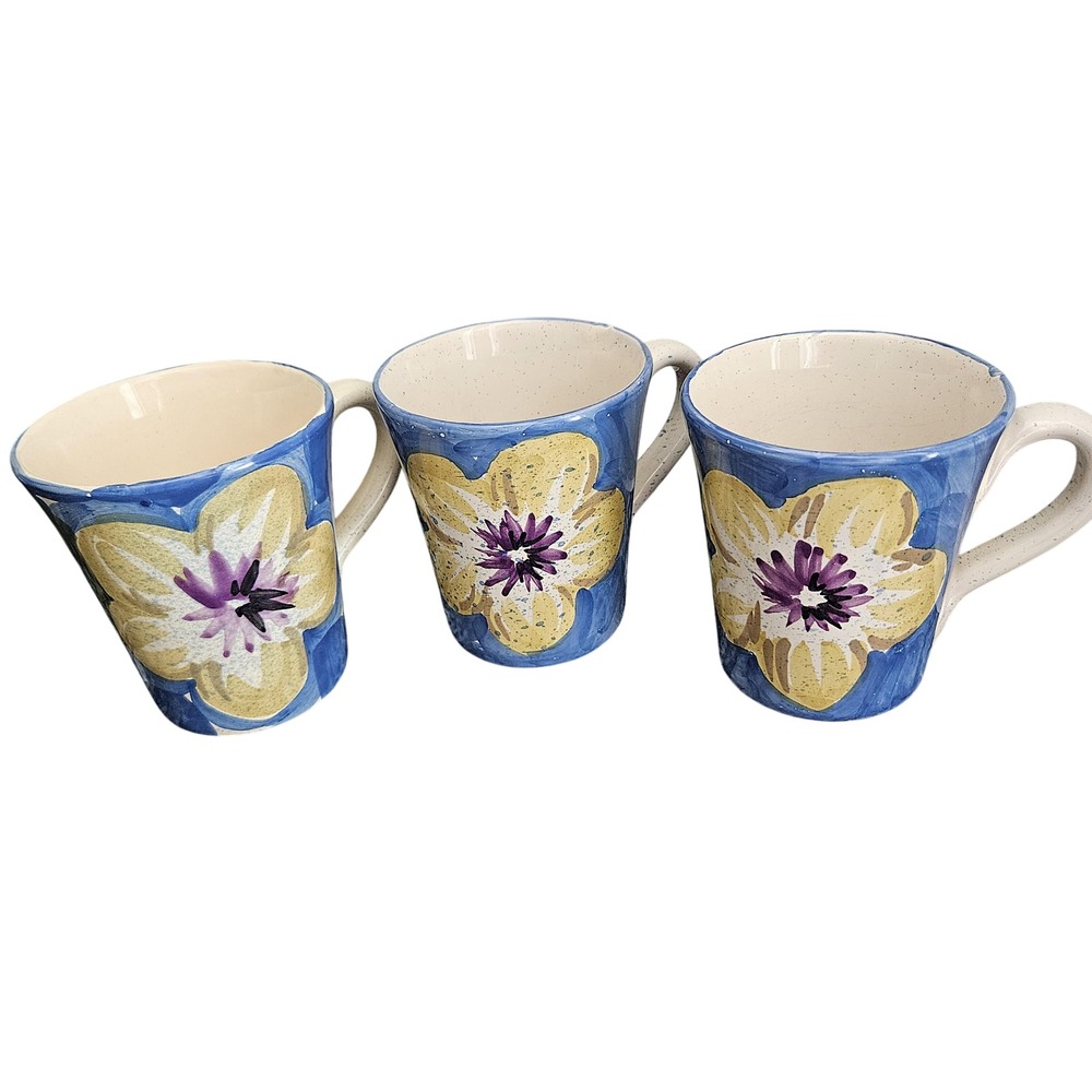 Sara Italy blue floral large 14 fluid ounces mug set of 3